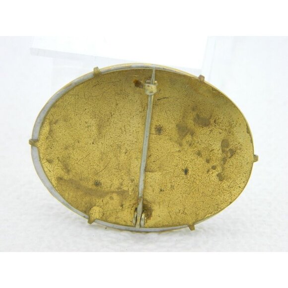 Antique Vintage Gold Tone Hand Painted Porcelain Art Nouveau Lady Brooch Pin - Picture 3 of 3